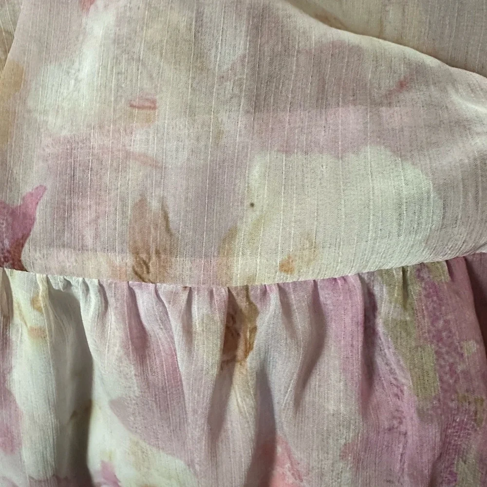 MELLODAY pink floral short sleeved sheer tiered dress shell size Medium